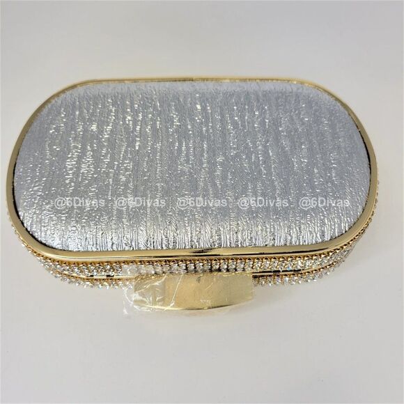 Silvery Metallic Sheen Minaudiere Clutch Purse Evening Purse for Brides -… - Picture 2 of 9
